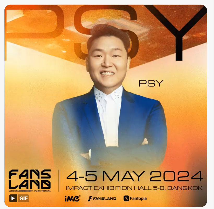 Acclaimed South Korean pop signer PSY will be featured at Fansland's upcoming music festival in Thailand (X)