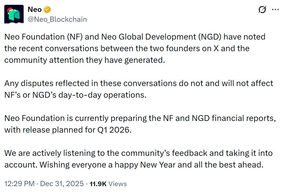 Neo ends 2025 with co-founders public fallout