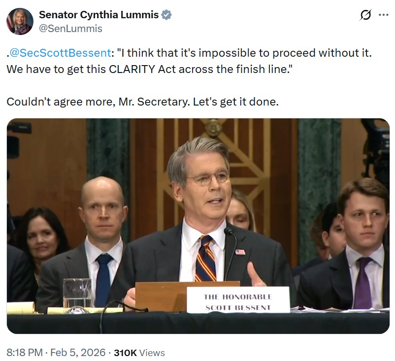 US secretary of the Treasury Scott Bessent talking to Senator Cynthia Lummis